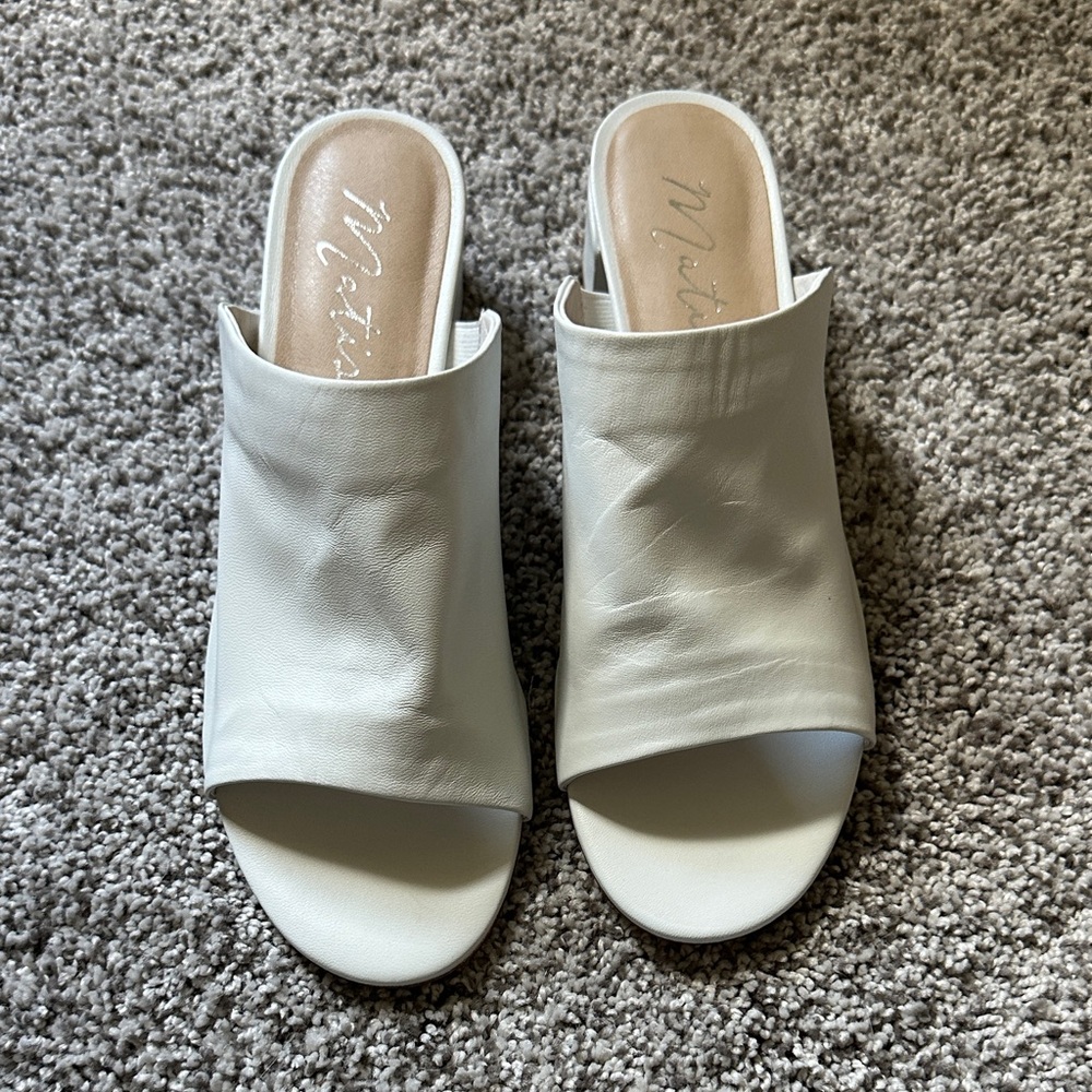 Matisse White Leather Block Heel Mules - NEW!